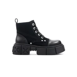 Trapar Waves Thick-Soled Logo Casual Leather Boots Black