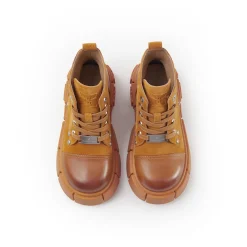 Trapar Waves Thick-Soled Logo Casual Leather Boots Brown