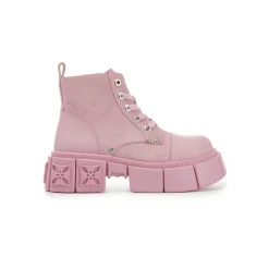 Trapar Waves Thick-Soled Logo Casual Leather Boots Pink