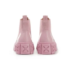 Trapar Waves Thick-Soled Logo Casual Leather Boots Pink