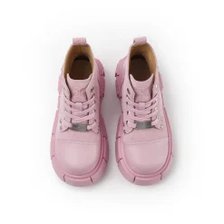 Trapar Waves Thick-Soled Logo Casual Leather Boots Pink