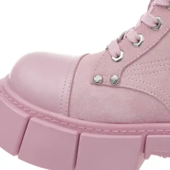 Trapar Waves Thick-Soled Logo Casual Leather Boots Pink