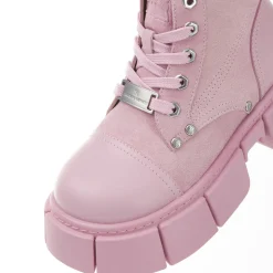 Trapar Waves Thick-Soled Logo Casual Leather Boots Pink