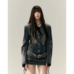 Via Pitti Belt Waisting Short Denim Jacket