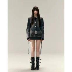 Via Pitti Belt Waisting Short Denim Jacket