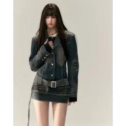 Via Pitti Belt Waisting Short Denim Jacket