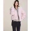 Via Pitti Bow Drawstring Fur Collar Down Jacket Light Pink