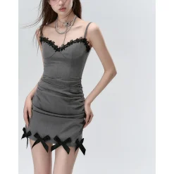 Via Pitti Bow Lace Slip Vest Dress