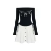 Via Pitti Bow-Knot Pearl Printed Off Dress
