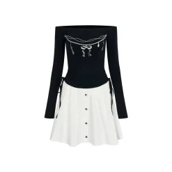 Via Pitti Bow-Knot Pearl Printed Off Dress