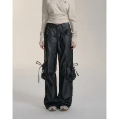 Via Pitti Bow-Knot Tie Big Pockets Cargo Pants Gray