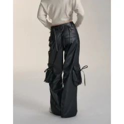 Via Pitti Bow-Knot Tie Big Pockets Cargo Pants Gray