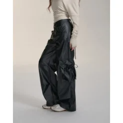 Via Pitti Bow-Knot Tie Big Pockets Cargo Pants Gray