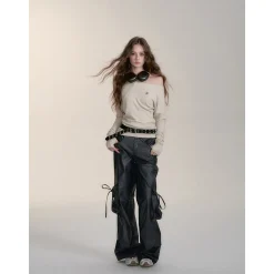 Via Pitti Bow-Knot Tie Big Pockets Cargo Pants Gray