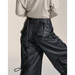 Via Pitti Bow-Knot Tie Big Pockets Cargo Pants Gray