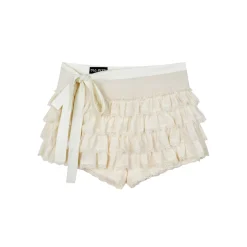 Via Pitti Bow-Knot Tie Tired Mini Skirt Shorts White