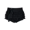 Via Pitti Bow-Knot Tie Tired Mini Skirt Shorts Black