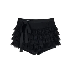 Via Pitti Bow-Knot Tie Tired Mini Skirt Shorts Black