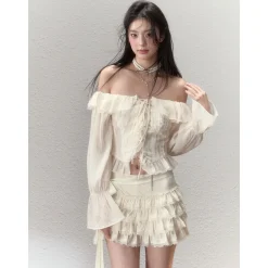 Via Pitti Bow-Knot Tie Tired Mini Skirt Shorts White