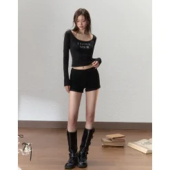 Via Pitti Bow-Knot Tie Tired Mini Skirt Shorts Black