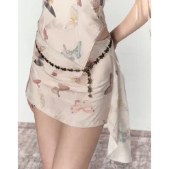 Via Pitti Butterfly Printed Ribbon Skirt