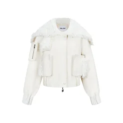 Via Pitti Cargo Pockets Rabbit Fur Jacket Cream