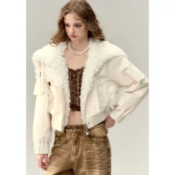 Via Pitti Cargo Pockets Rabbit Fur Jacket Cream
