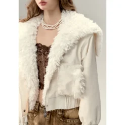 Via Pitti Cargo Pockets Rabbit Fur Jacket Cream