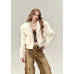 Via Pitti Cargo Pockets Rabbit Fur Jacket Cream