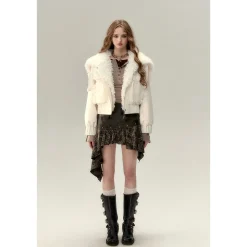 Via Pitti Cargo Pockets Rabbit Fur Jacket Cream