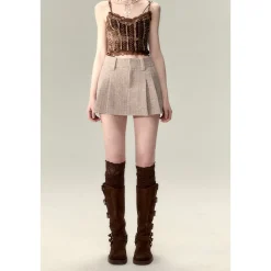 Via Pitti Classic Pleated Skirt Khaki
