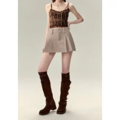 Via Pitti Classic Pleated Skirt Khaki