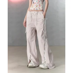 Via Pitti Color Blocked Bow Lace Patchwork Cargo Pants Pink