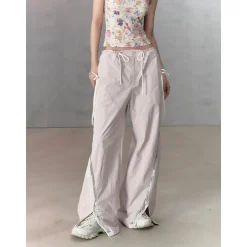 Via Pitti Color Blocked Bow Lace Patchwork Cargo Pants Pink