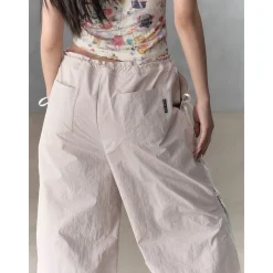 Via Pitti Color Blocked Bow Lace Patchwork Cargo Pants Pink