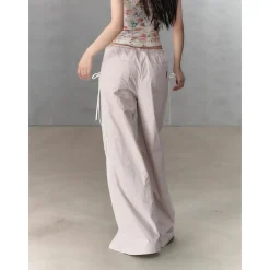 Via Pitti Color Blocked Bow Lace Patchwork Cargo Pants Pink