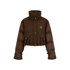 Via Pitti Color Blocked Cargo Down Jacket Brown