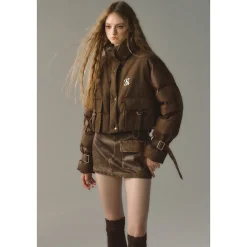Via Pitti Color Blocked Cargo Down Jacket Brown