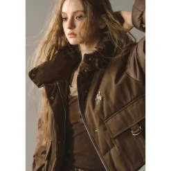 Via Pitti Color Blocked Cargo Down Jacket Brown