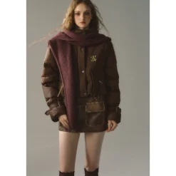 Via Pitti Color Blocked Cargo Down Jacket Brown