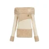 Via Pitti Color Blocked Fluffy Off-Shoulder Sweater