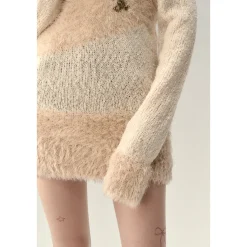 Via Pitti Color Blocked Fluffy Off-Shoulder Sweater