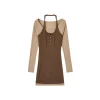Via Pitti Color Blocked Halterneck Knit Dress Brown