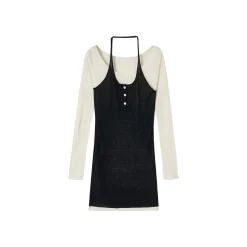 Via Pitti Color Blocked Halterneck Knit Dress Black