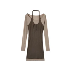 Via Pitti Color Blocked Halterneck Knit Dress Grey