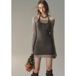 Via Pitti Color Blocked Halterneck Knit Dress Grey