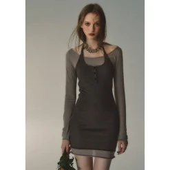 Via Pitti Color Blocked Halterneck Knit Dress Grey