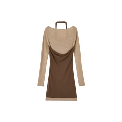Via Pitti Color Blocked Halterneck Knit Dress Brown