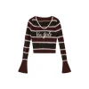 Via Pitti Color Blocked Logo Embroidery Flocking Top Reddish Brown