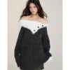 Via Pitti Color Blocked Patchwork Off-Shoulder Sweater Dark Gray